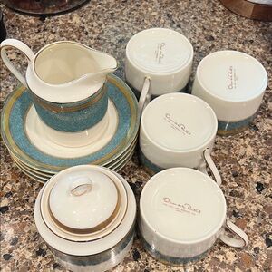 Oscar de la Renta Teal and Gold Creamer Set